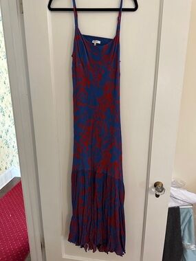 Madewell Blue and Red Floral Maxi Slip Dress